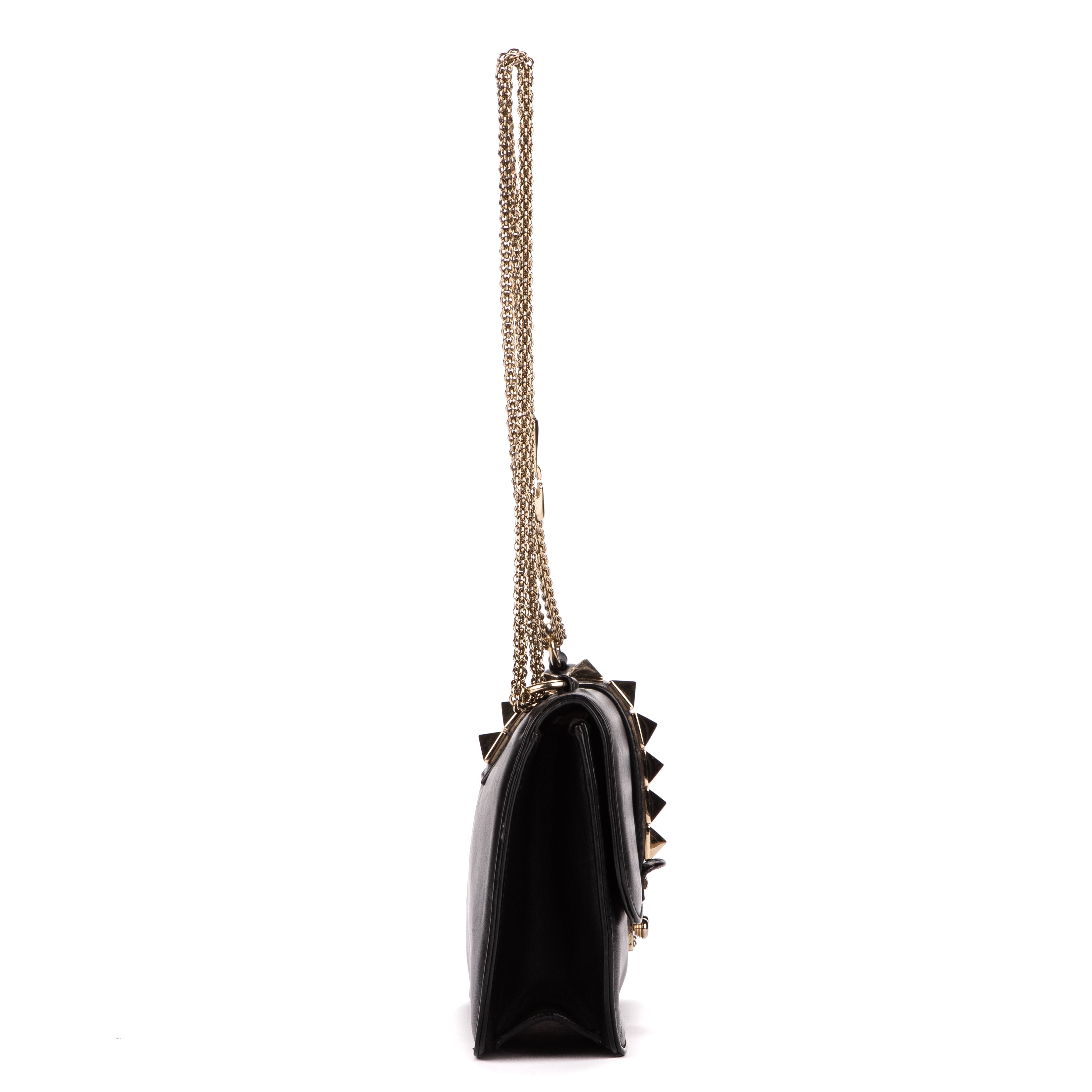 Shoulder Bag Glam Lock Black Calfskin Leather