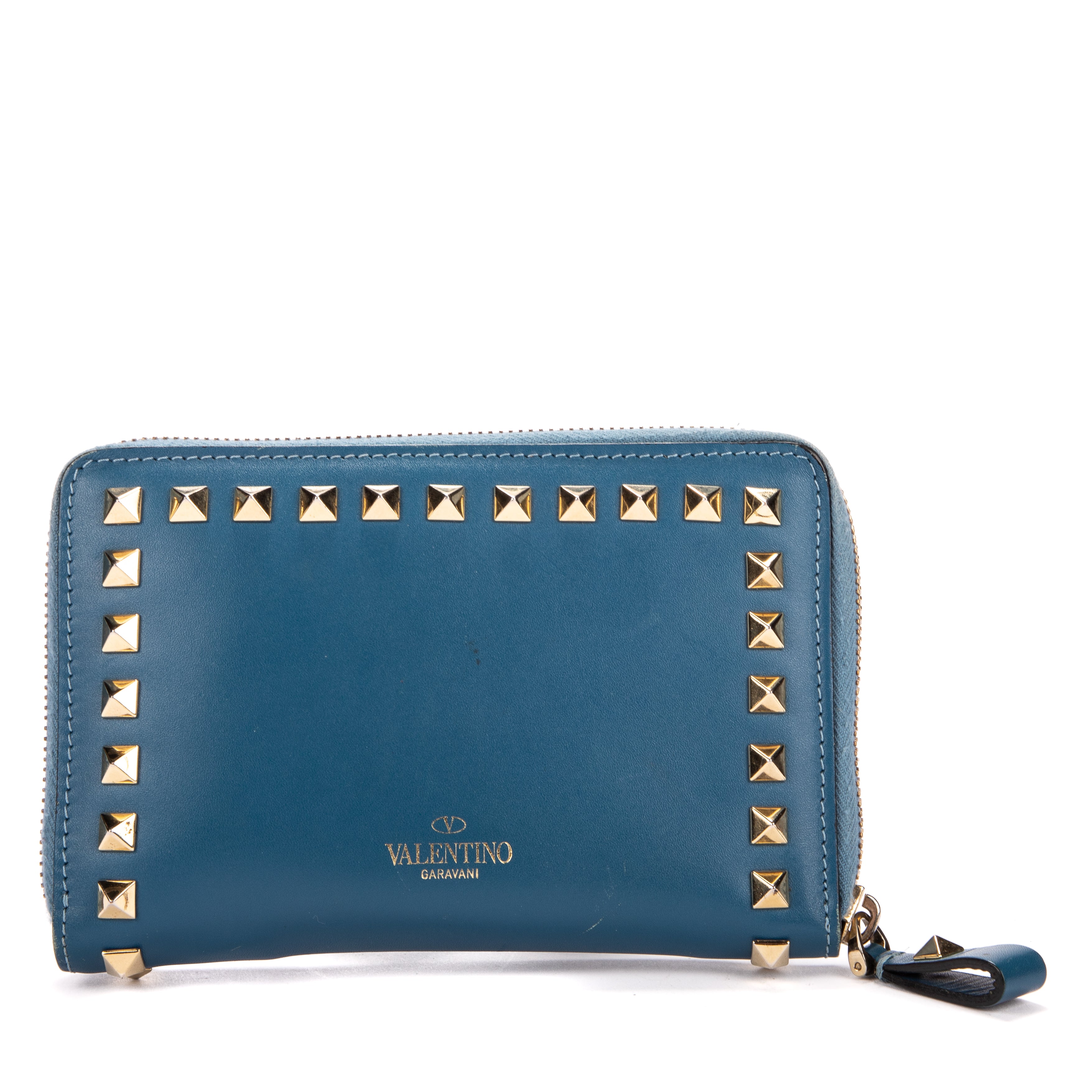Wallet Rockstud Blue Calfskin Leather