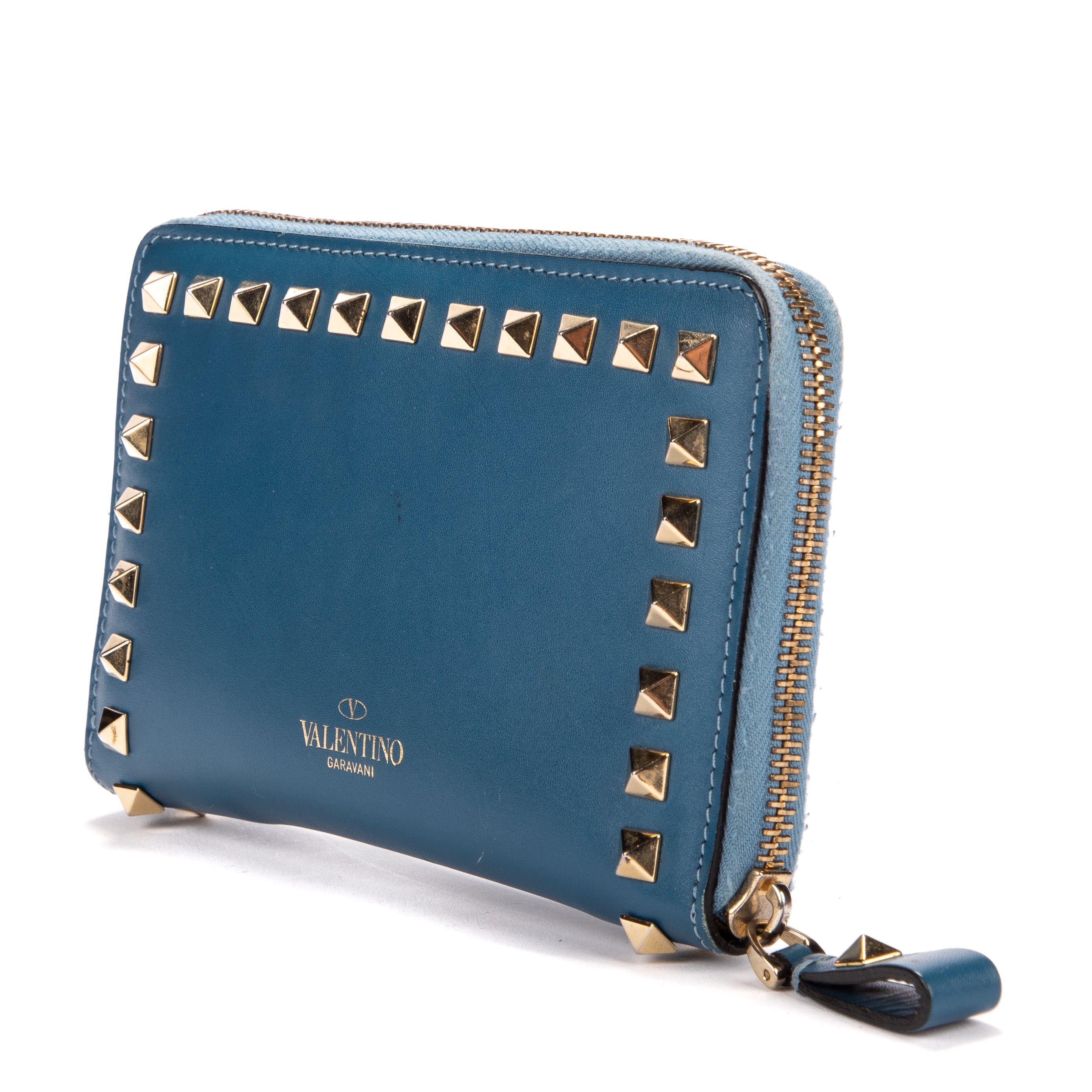 Wallet Rockstud Blue Calfskin Leather