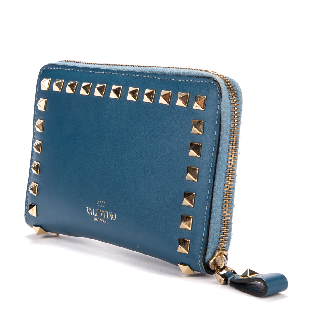 Wallet Rockstud Blue Calfskin Leather