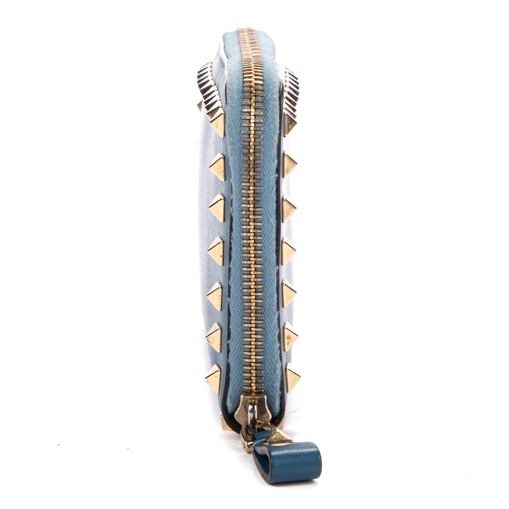 Wallet Rockstud Blue Calfskin Leather