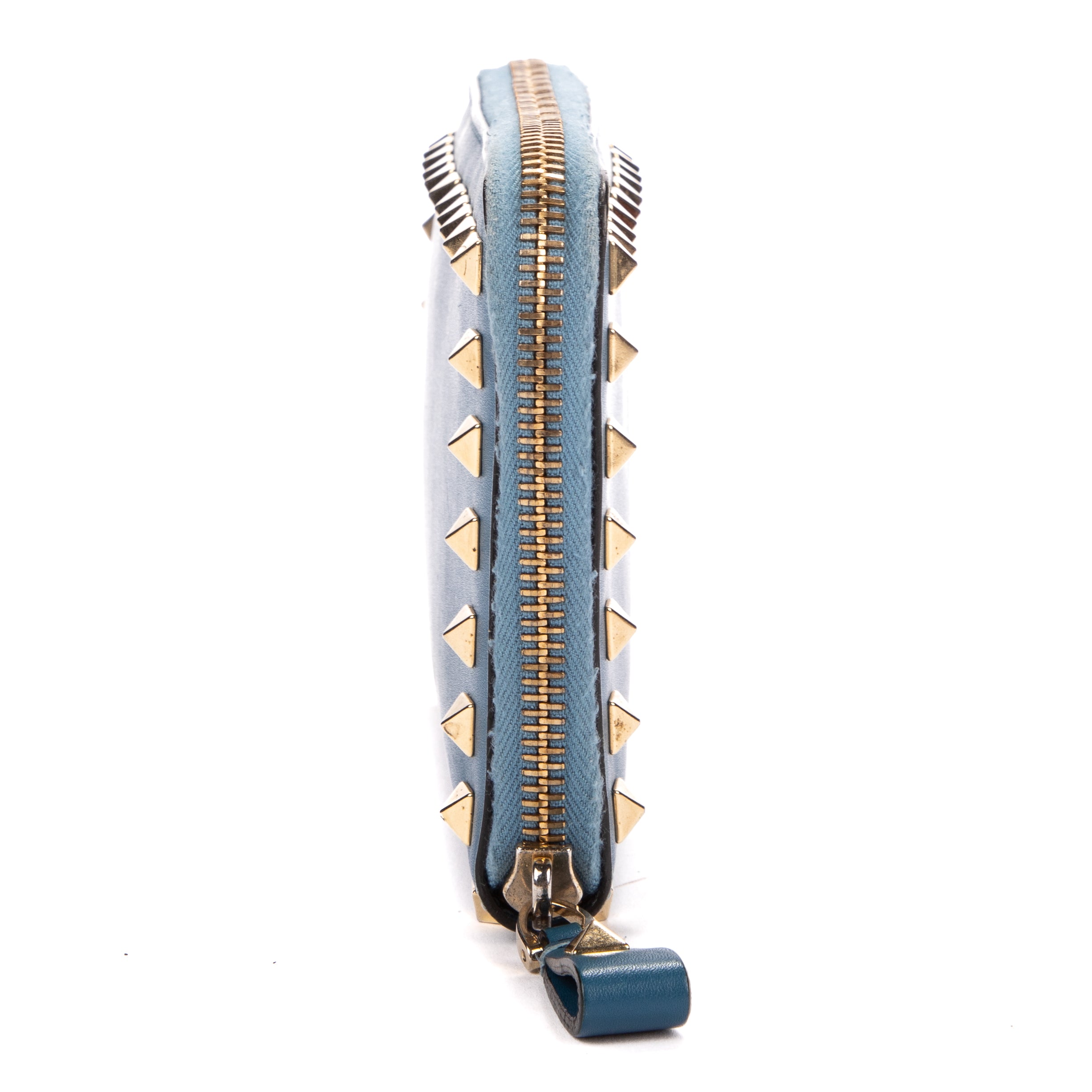 Wallet Rockstud Blue Calfskin Leather