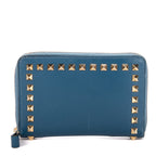 Wallet Rockstud Blue Calfskin Leather
