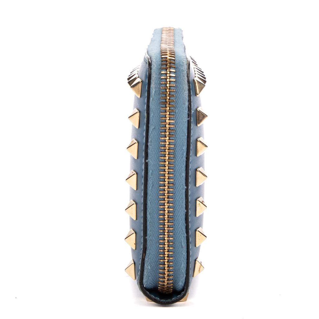 Wallet Rockstud Blue Calfskin Leather