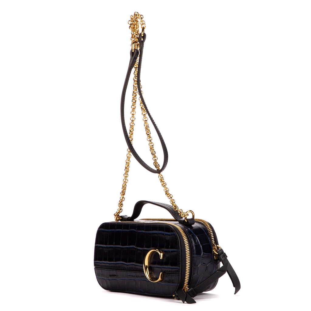 Bolso de Hombro Gafas Mini Piel Repujada Cocodrilo Azul Marino