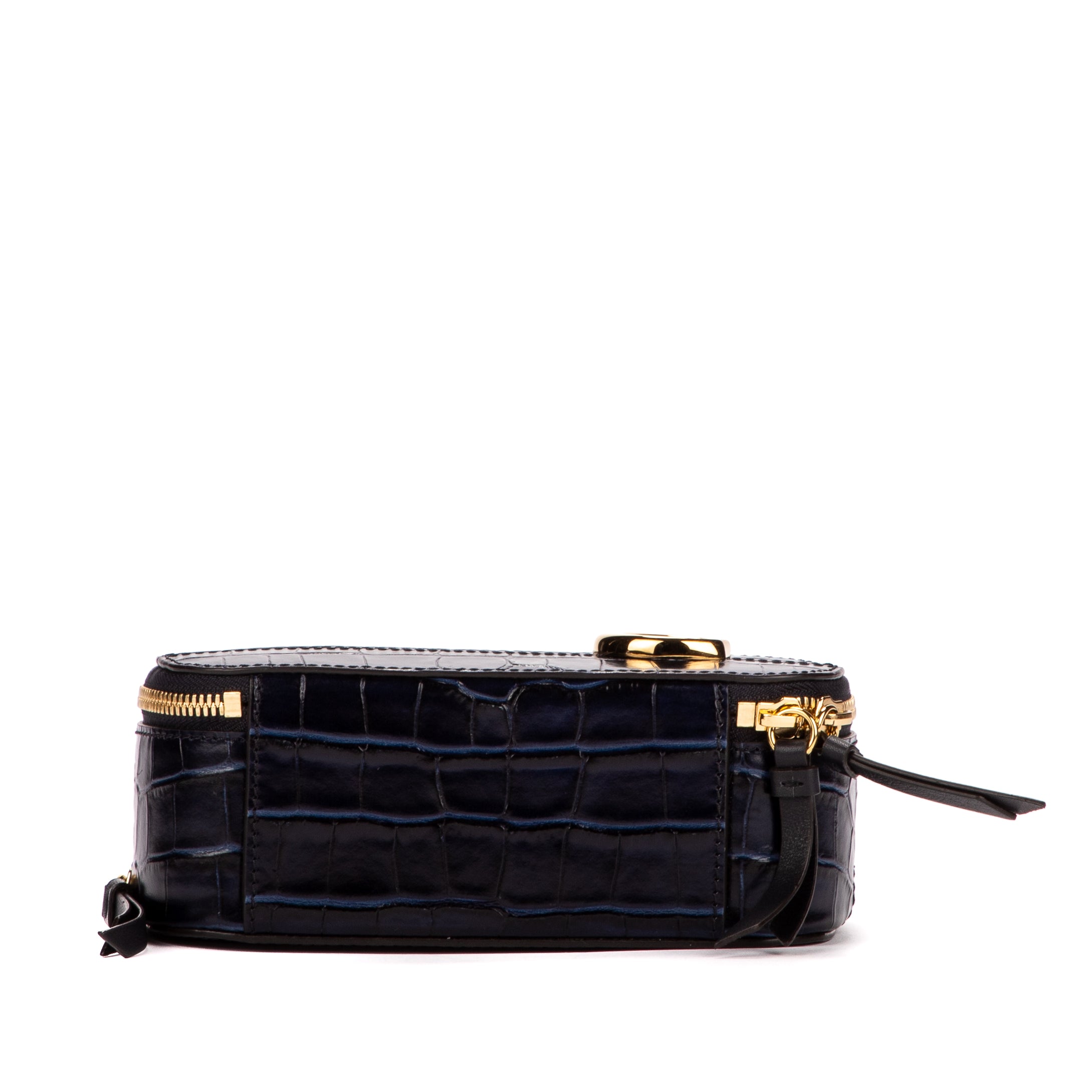 Bolso de Hombro Gafas Mini Piel Repujada Cocodrilo Azul Marino