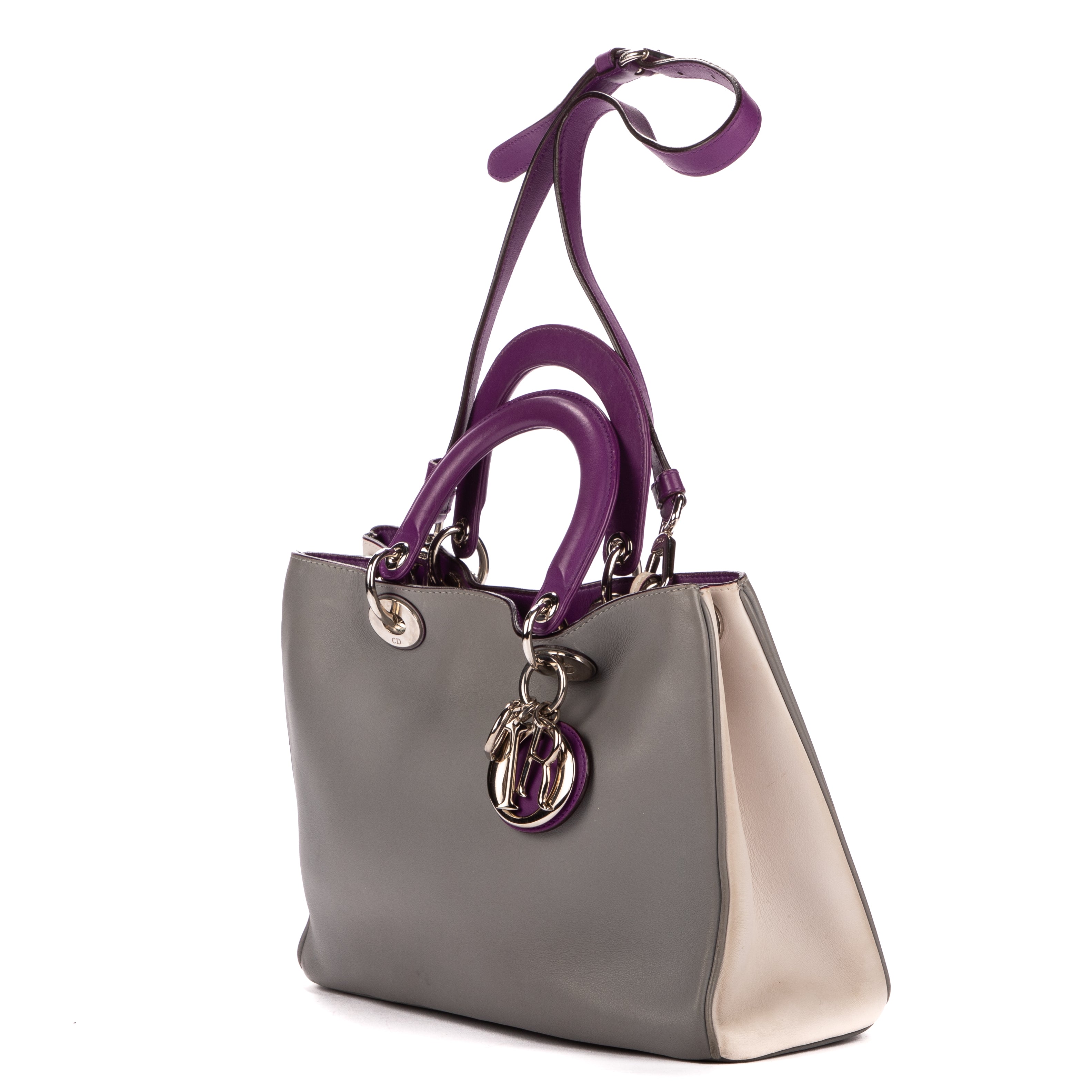 Handbag Large Lady Large Grey Cannaged Calfskin Leather