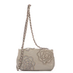 Bandolera Mini Atemporal de Piel de Cordero Gris Claro con Flores Bordadas