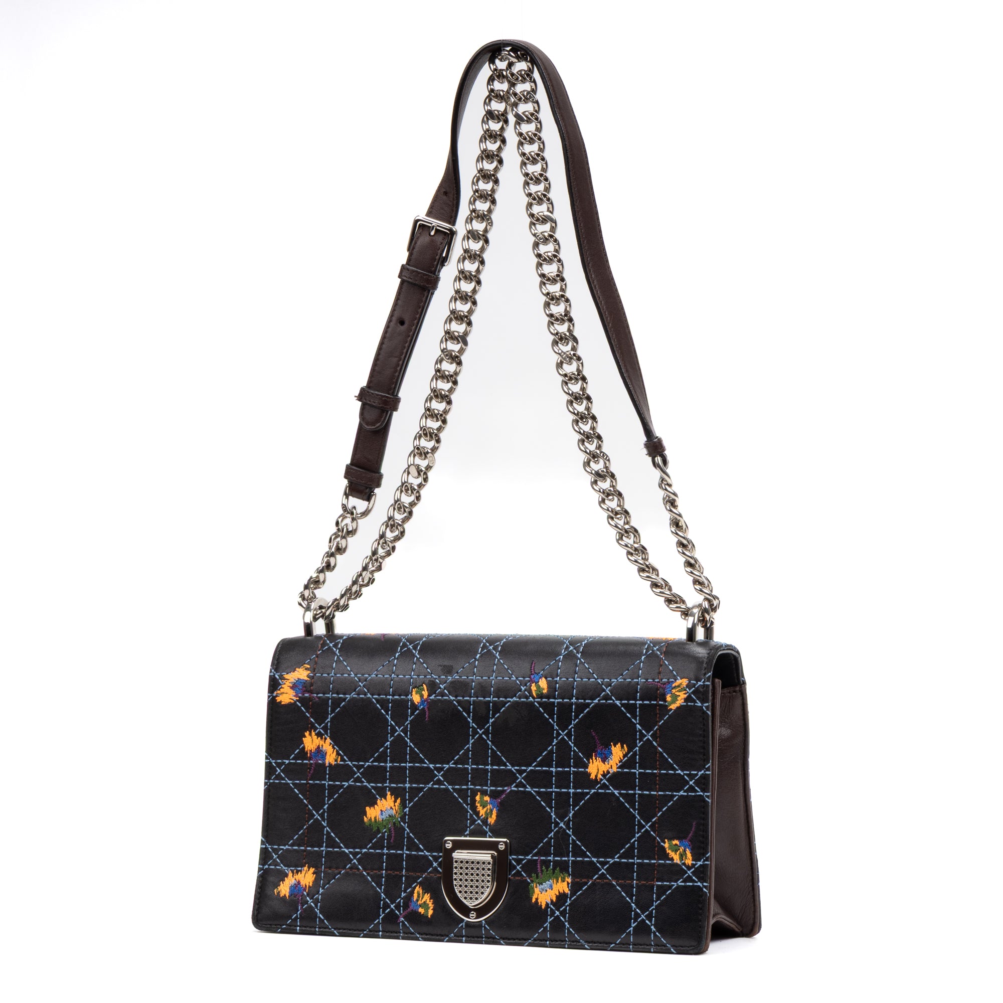 Shoulder Bag Diorama Medium Black Calfskin Leather