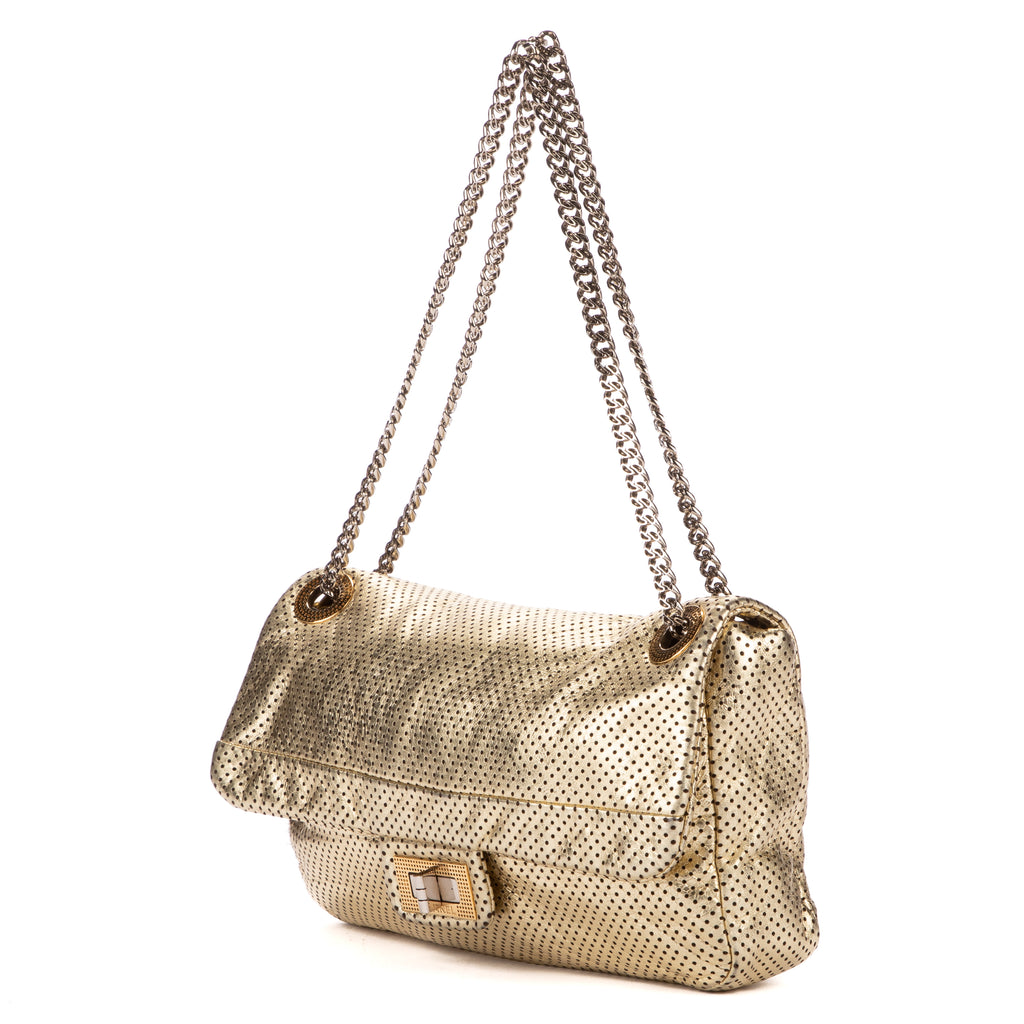 Shoulder Bag Classic 2.55 Perforated metalic Double Flap Gold Metalic Perforated Calfskin Leather