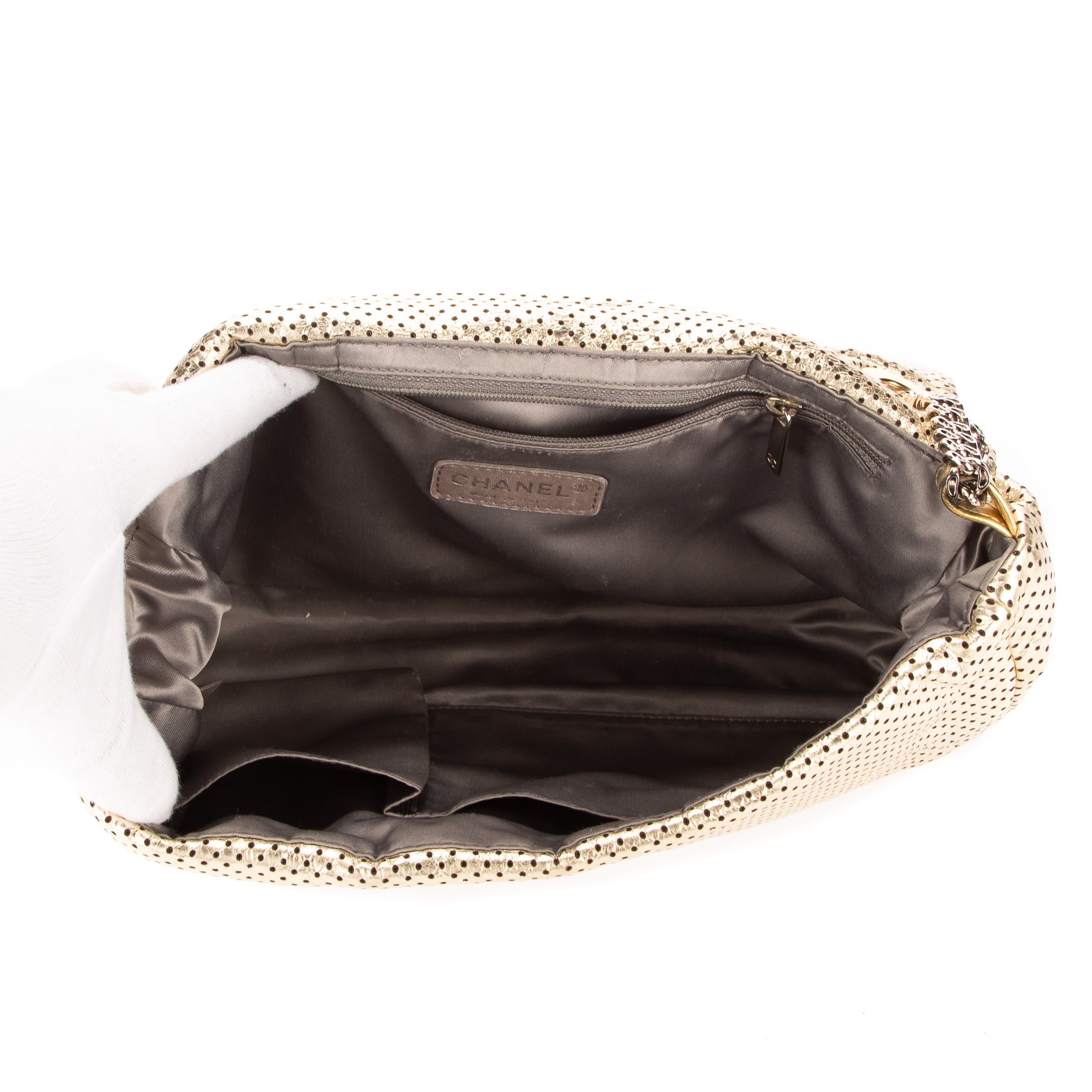Shoulder Bag Classic 2.55 Perforated metalic Double Flap Gold Metalic Perforated Calfskin Leather