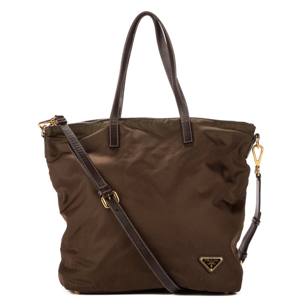 Shoulder Bag Tote Right Prada Khaki Nylon Canvas