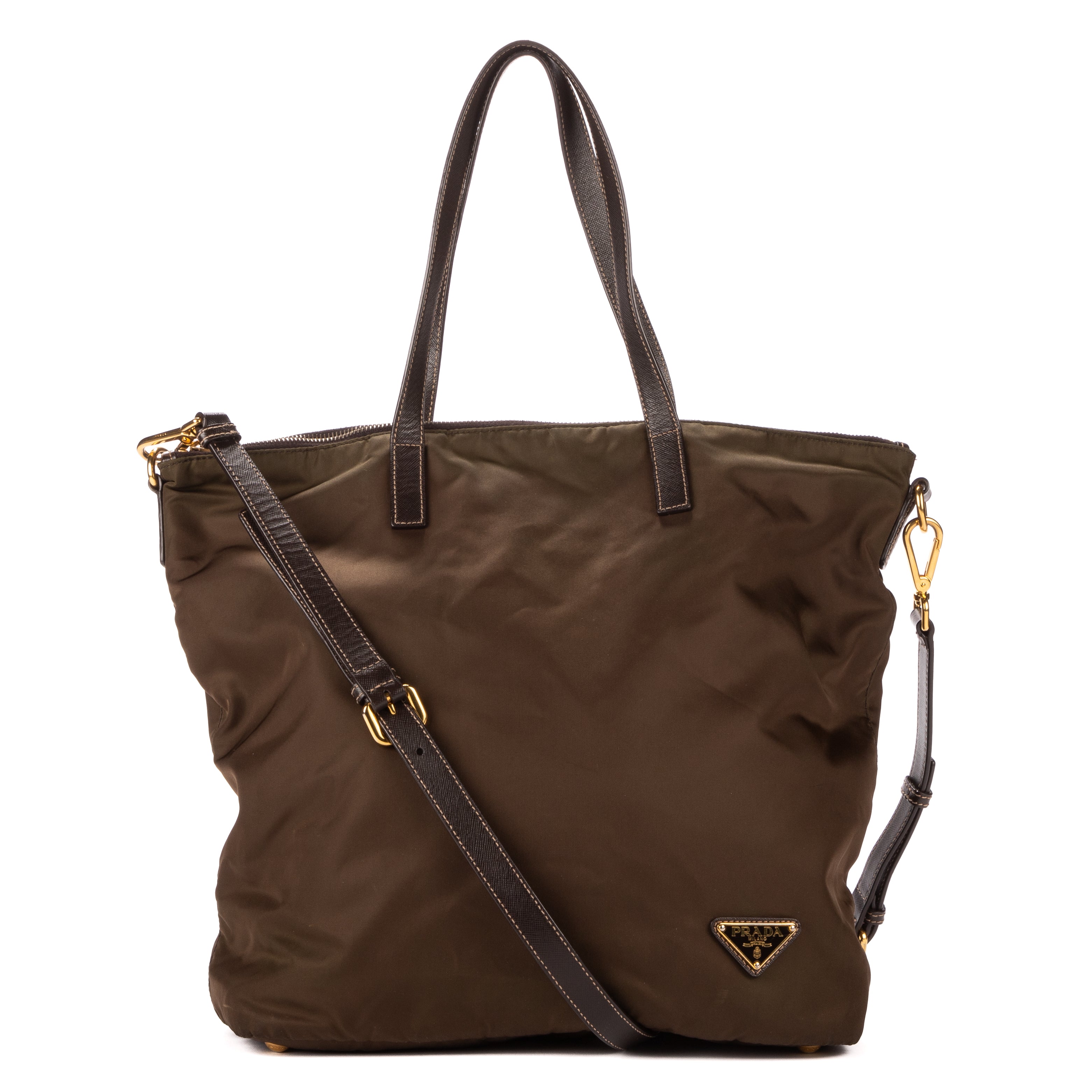 Shoulder Bag Tote Right Prada Khaki Nylon Canvas