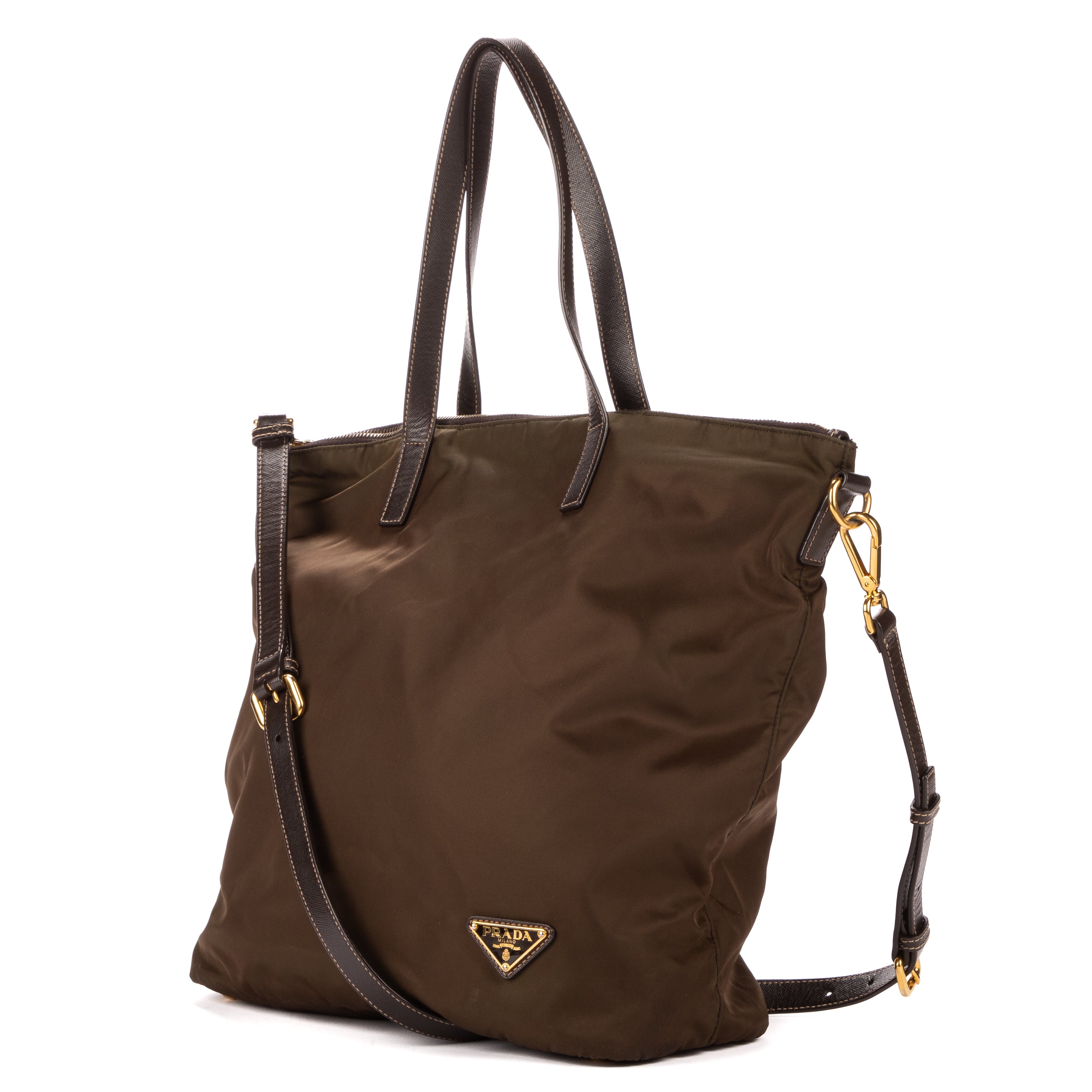 Shoulder Bag Tote Right Prada Khaki Nylon Canvas