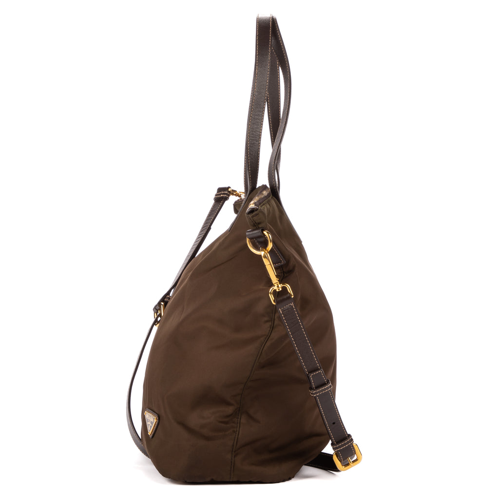Shoulder Bag Tote Right Prada Khaki Nylon Canvas