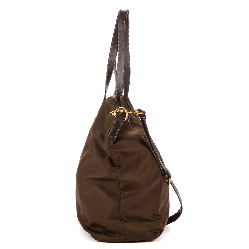 Shoulder Bag Tote Right Prada Khaki Nylon Canvas