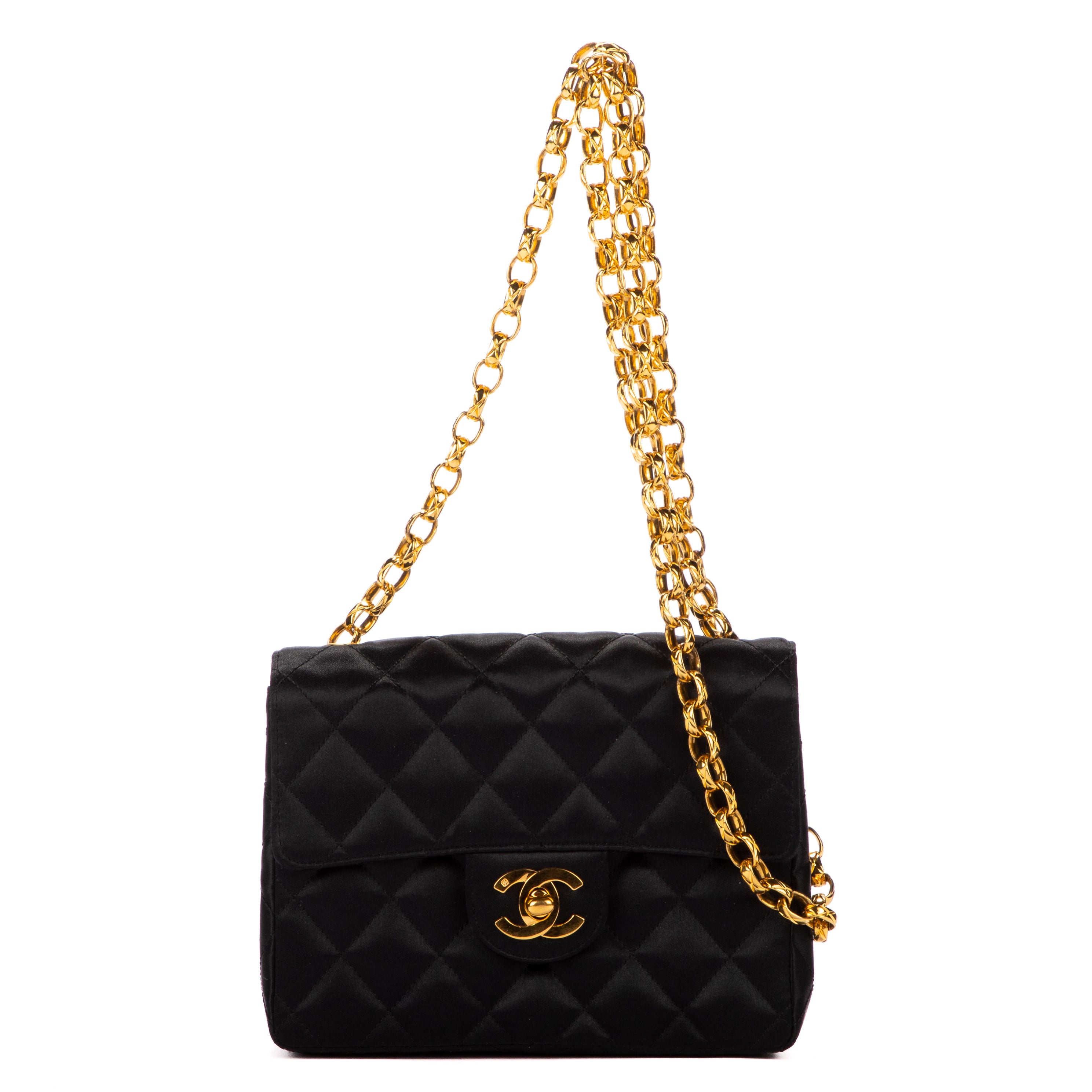 Shoulder Bag Classic Mini Timeless Square Flap Black Satin Canvas