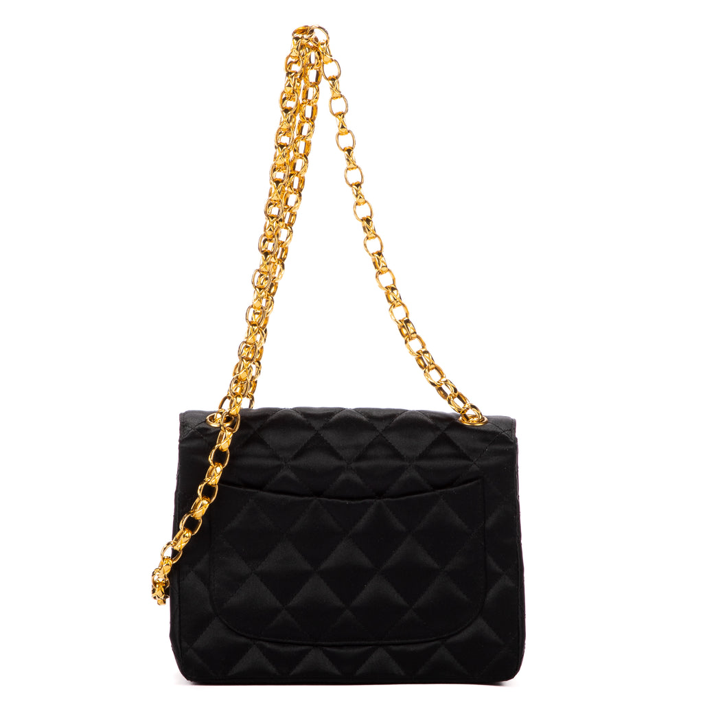 Shoulder Bag Classic Mini Timeless Square Flap Black Satin Canvas