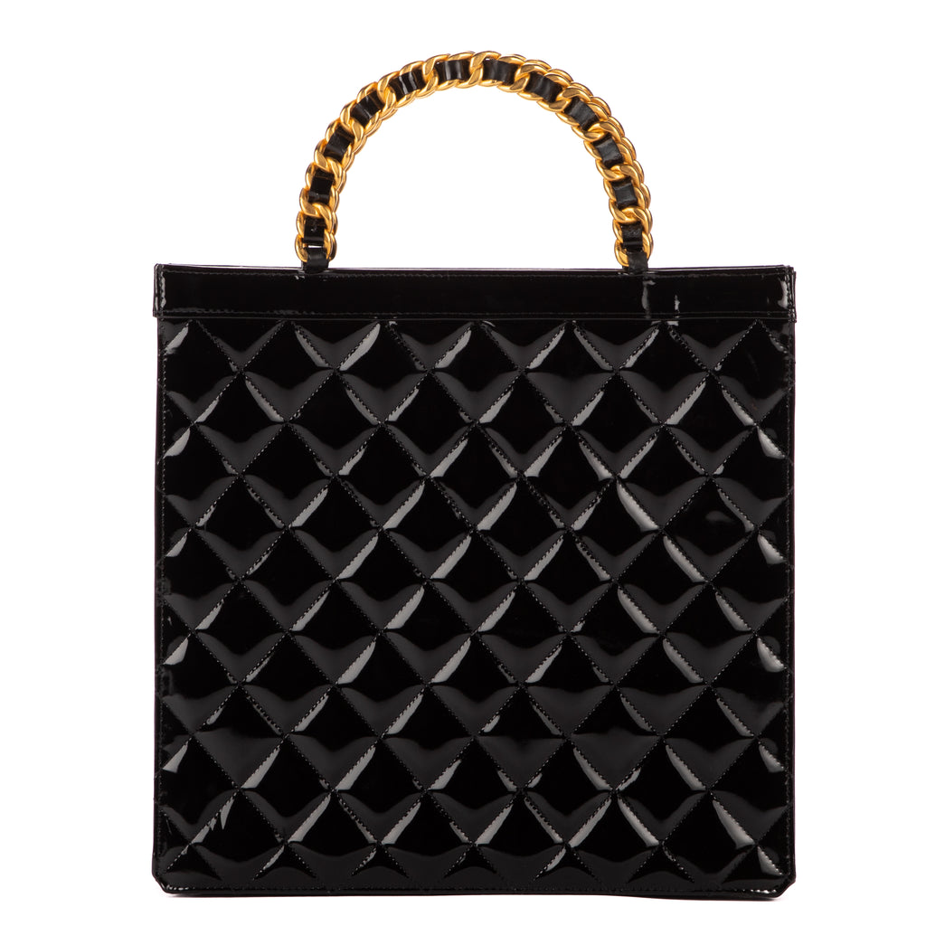Handbag Tote Chain top handle Black Patent Leather