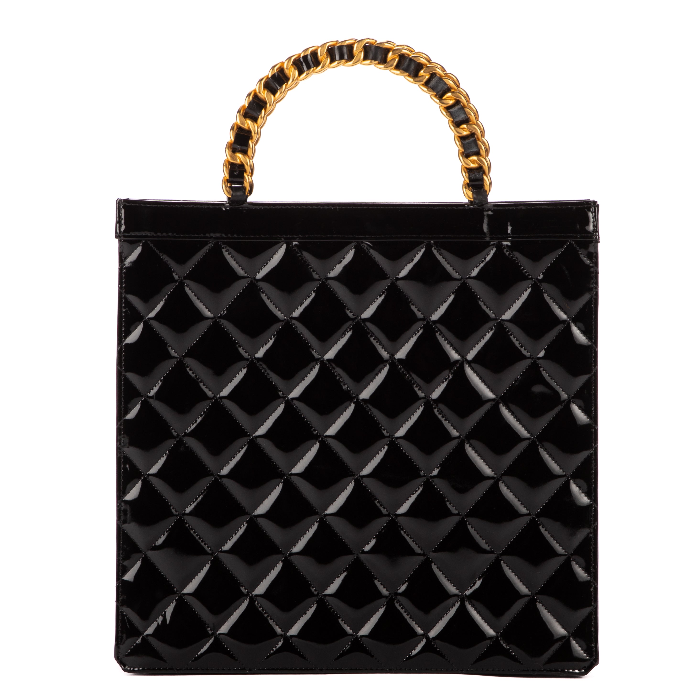 Handbag Tote Chain top handle Black Patent Leather