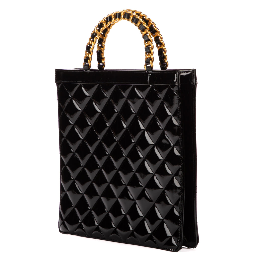 Handbag Tote Chain top handle Black Patent Leather