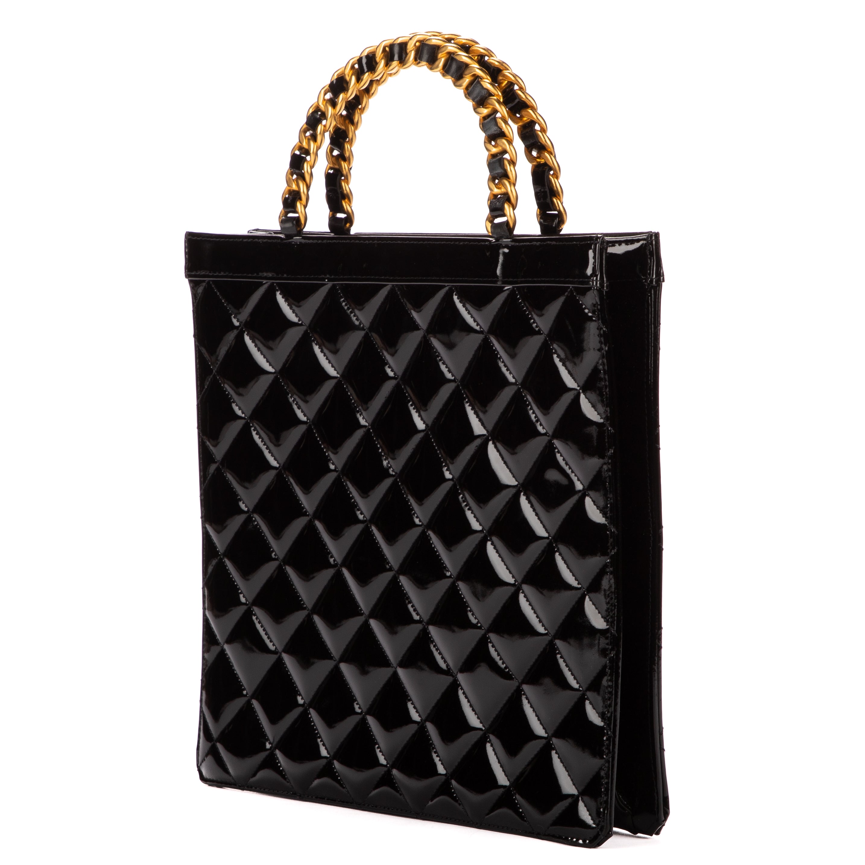 Handbag Tote Chain top handle Black Patent Leather