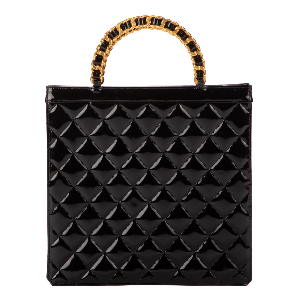 Handbag Tote Chain top handle Black Patent Leather