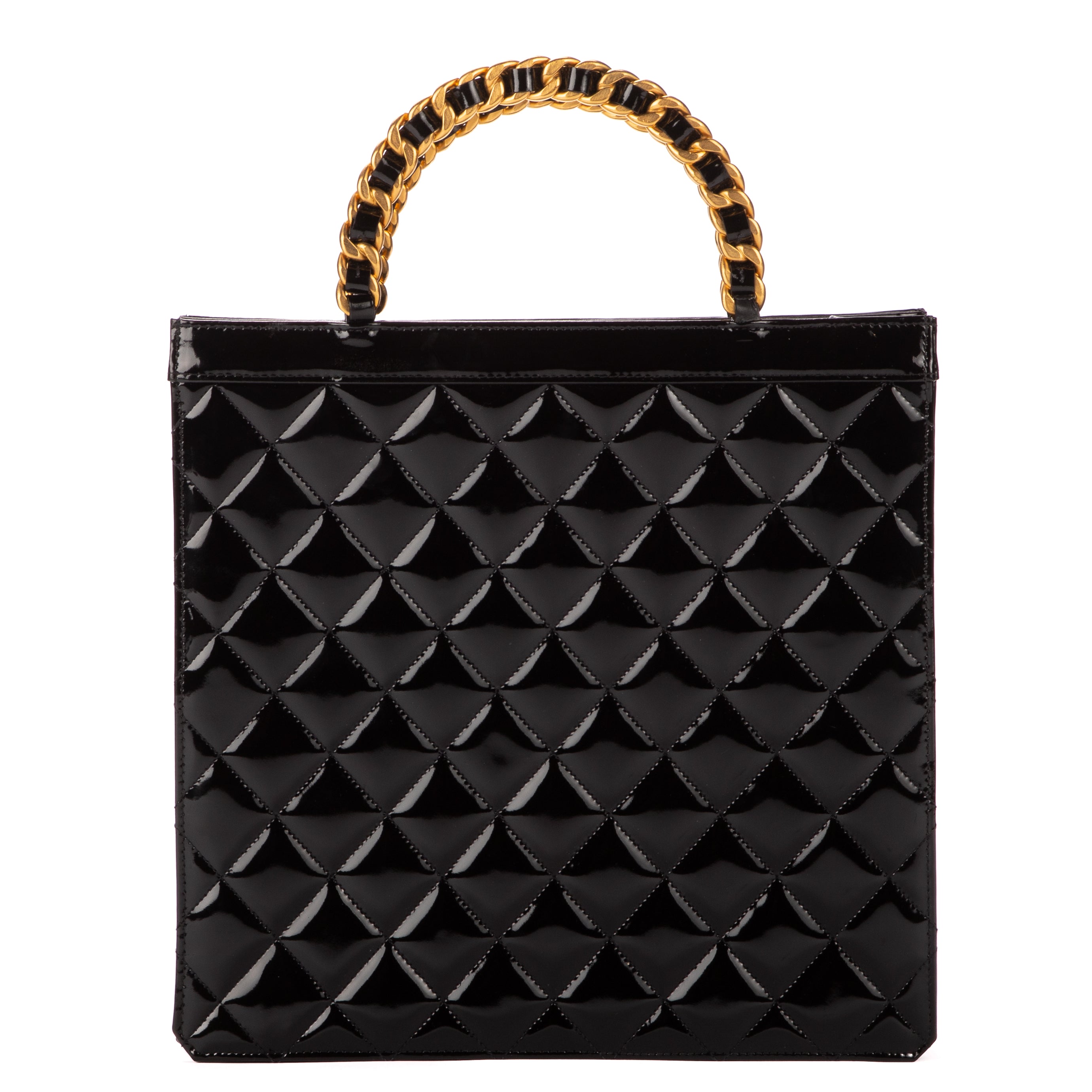 Handbag Tote Chain top handle Black Patent Leather