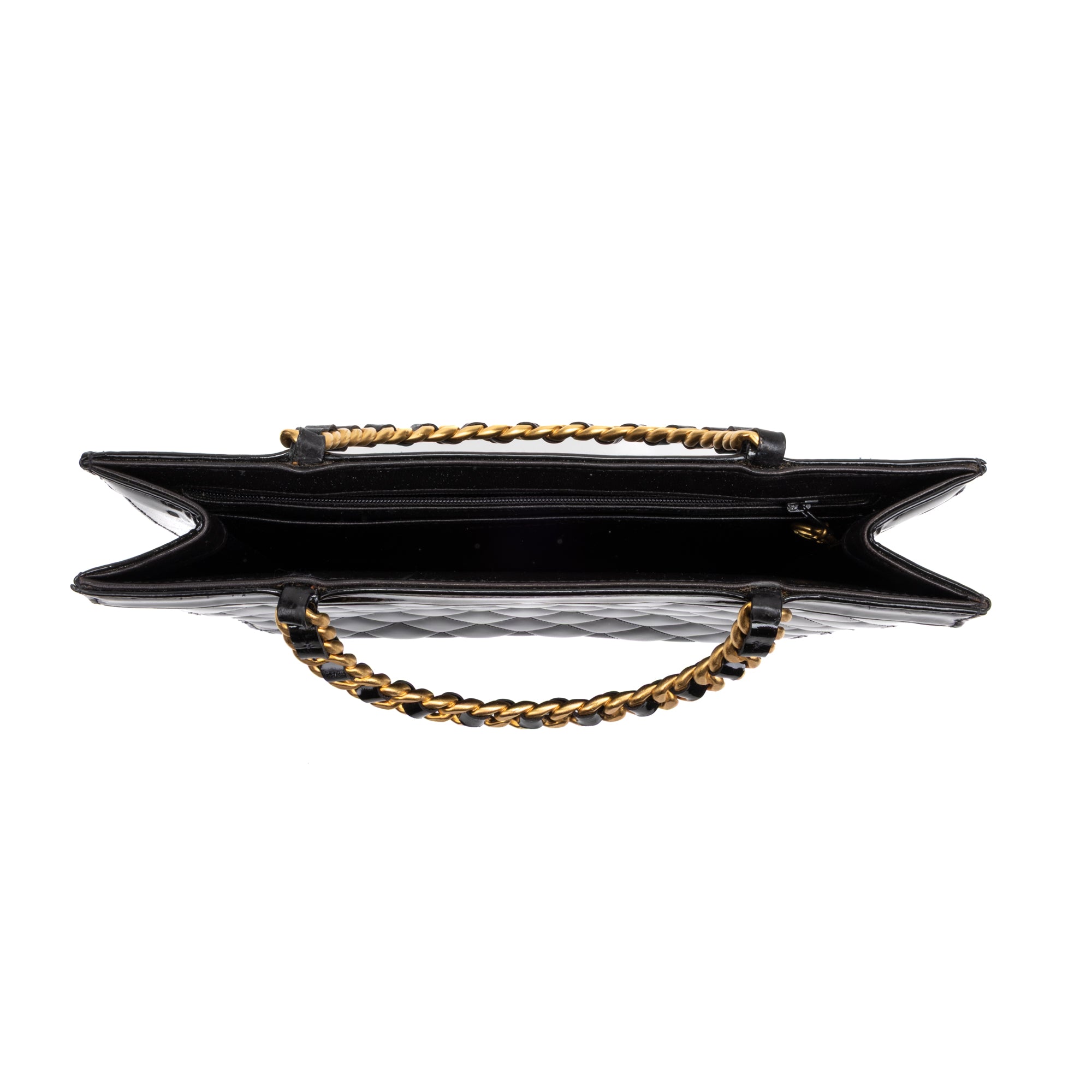 Handbag Tote Chain top handle Black Patent Leather
