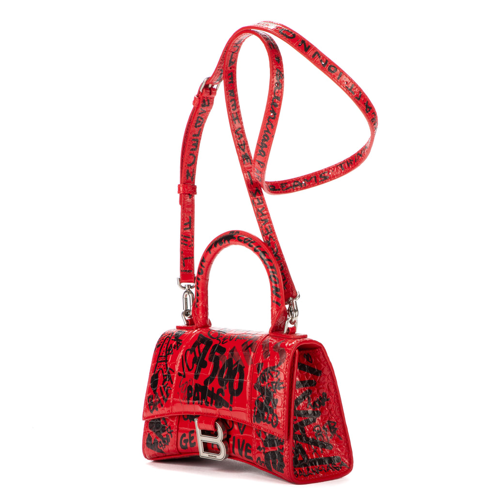 Handbag Hourglass XS Red Graffiti Croc Embossed Leather