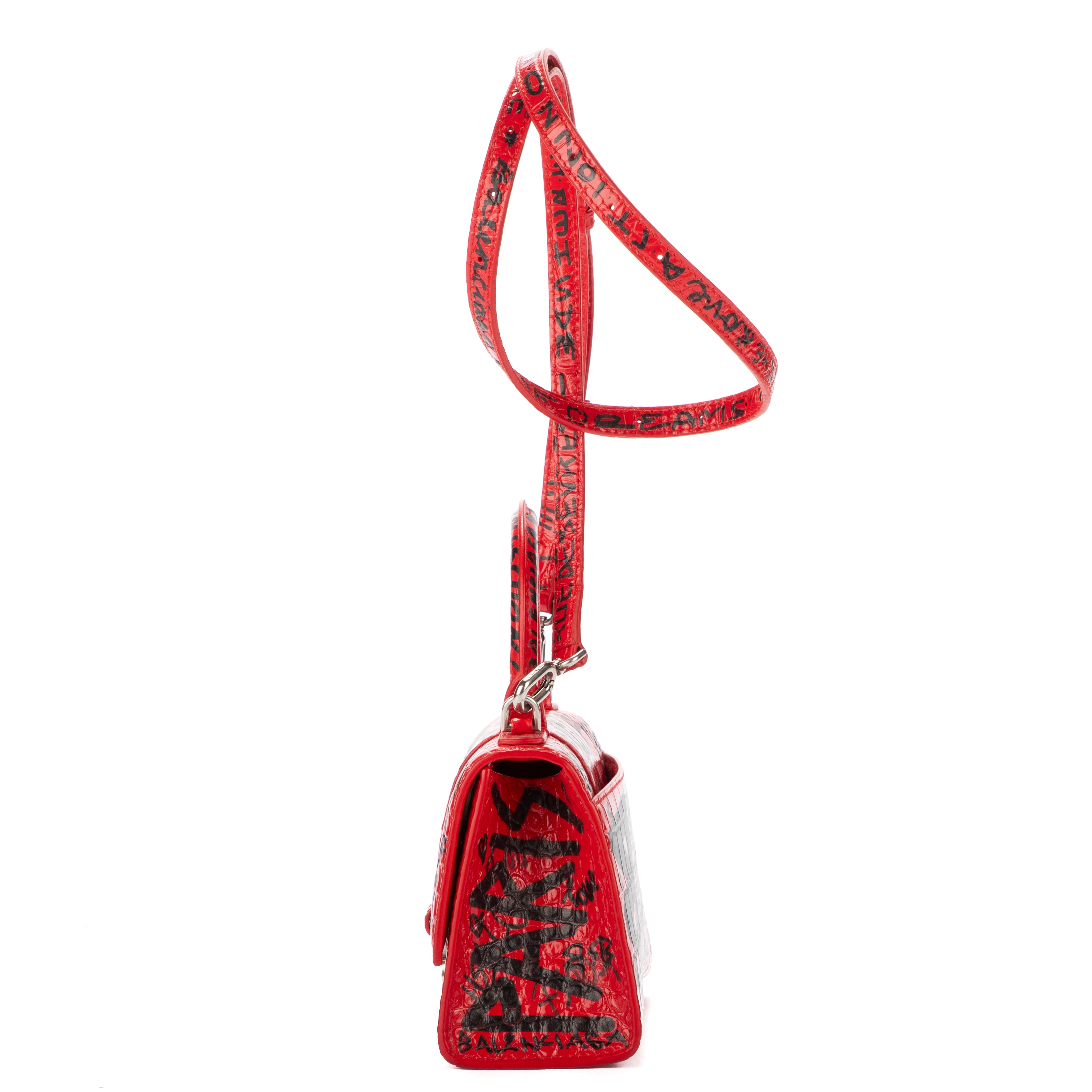 Handbag Hourglass XS Red Graffiti Croc Embossed Leather