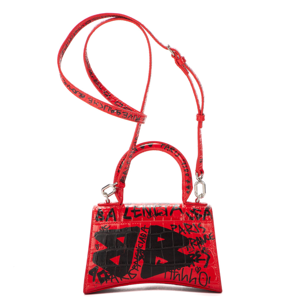 Handbag Hourglass XS Red Graffiti Croc Embossed Leather