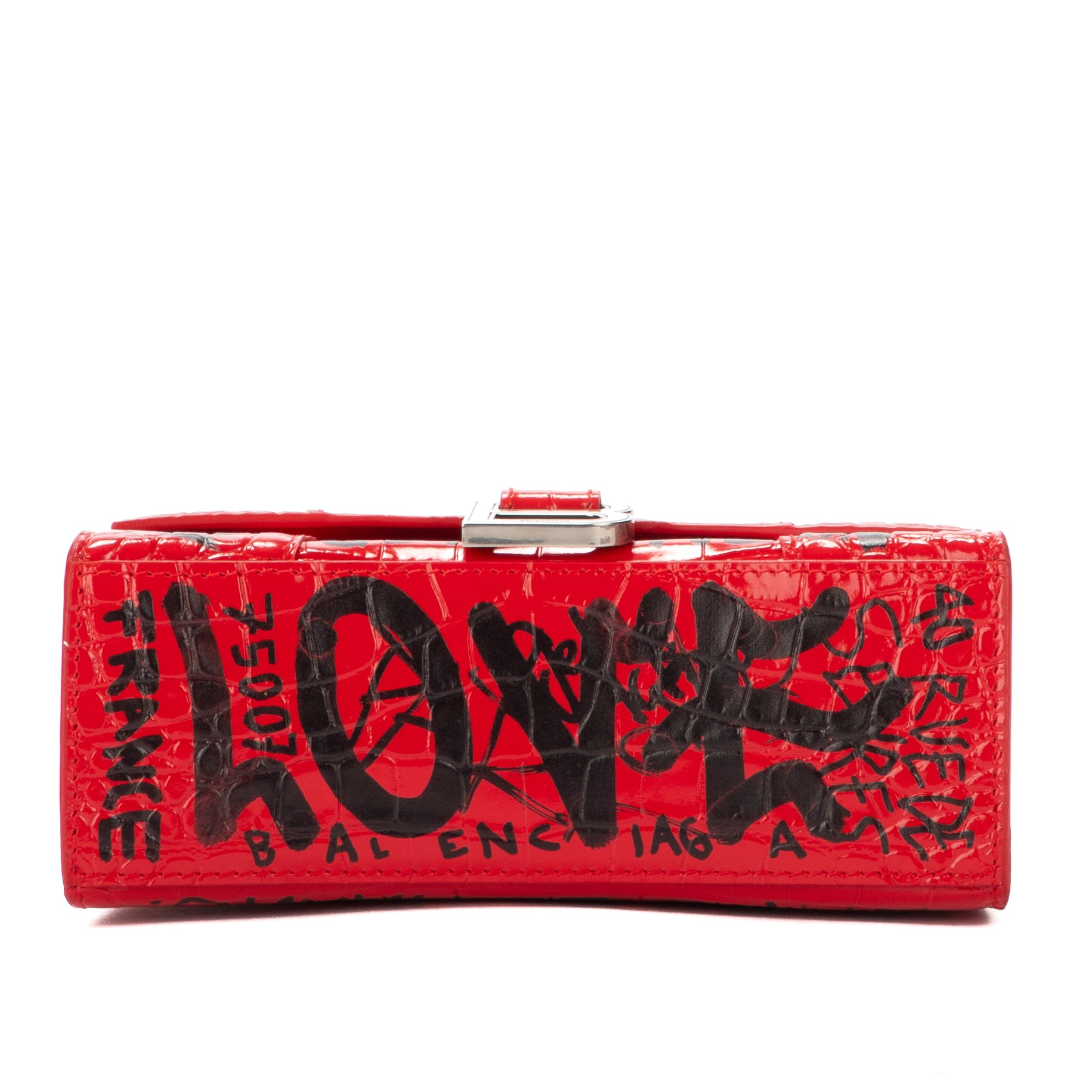 Handbag Hourglass XS Red Graffiti Croc Embossed Leather