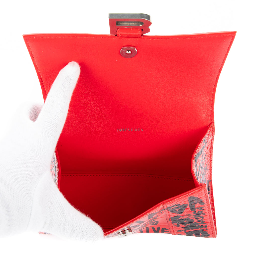 Handbag Hourglass XS Red Graffiti Croc Embossed Leather