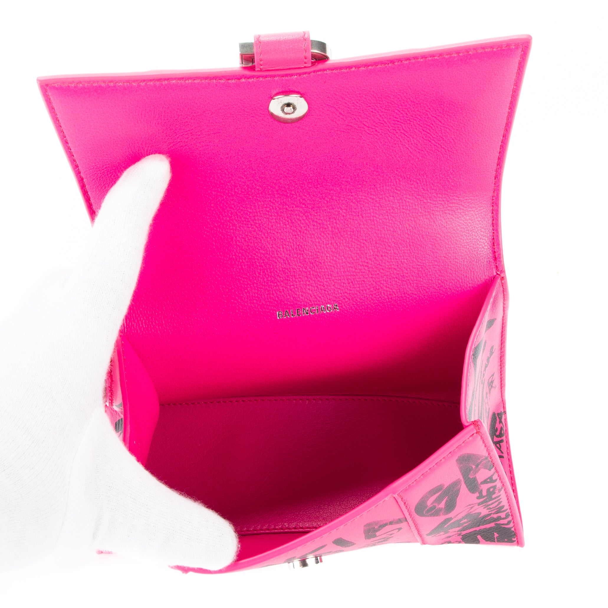 Bolso de mano Hourglass XS de piel de becerro rosa con grafiti