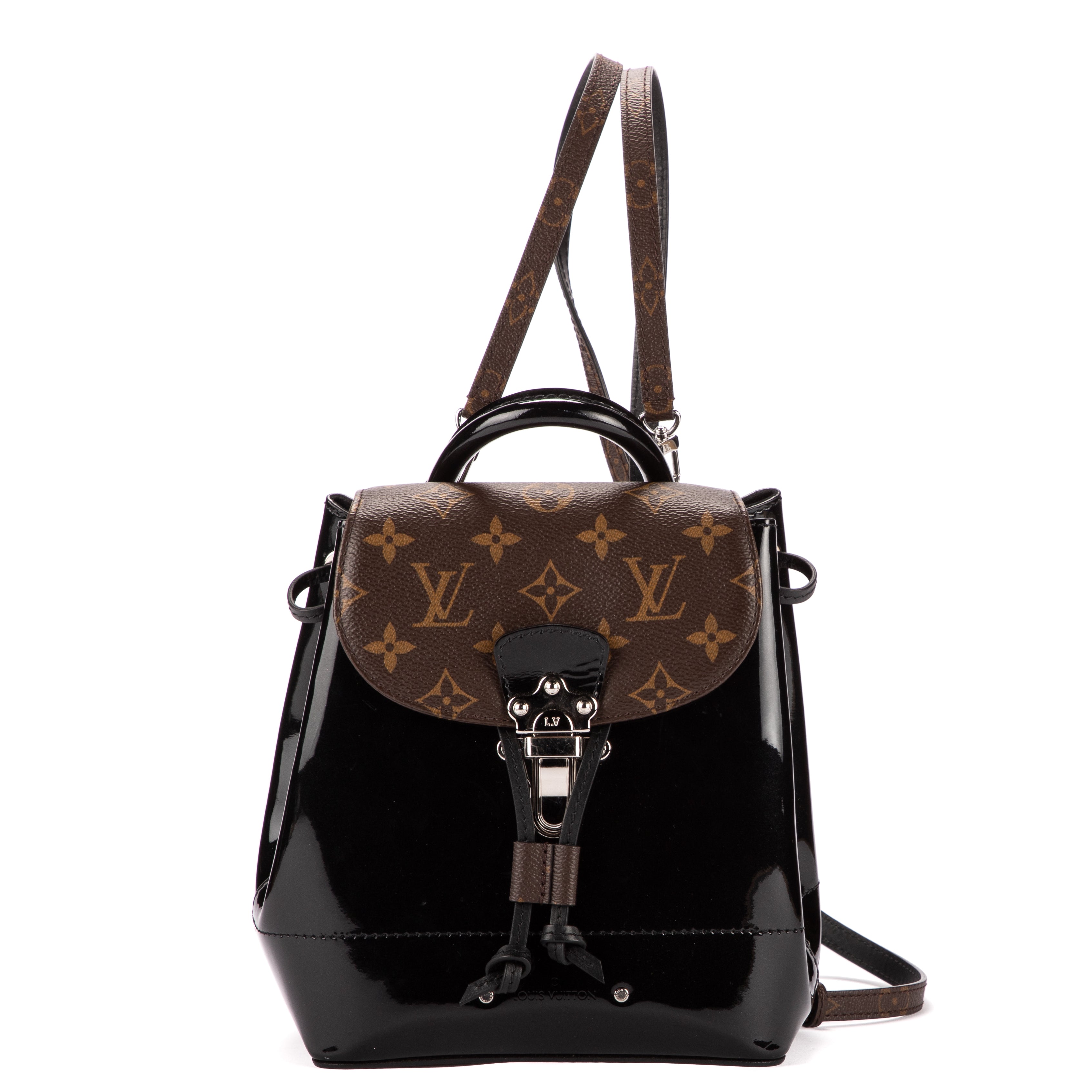 Mochila Hot Spring de piel Vernis negra/lona Monogram