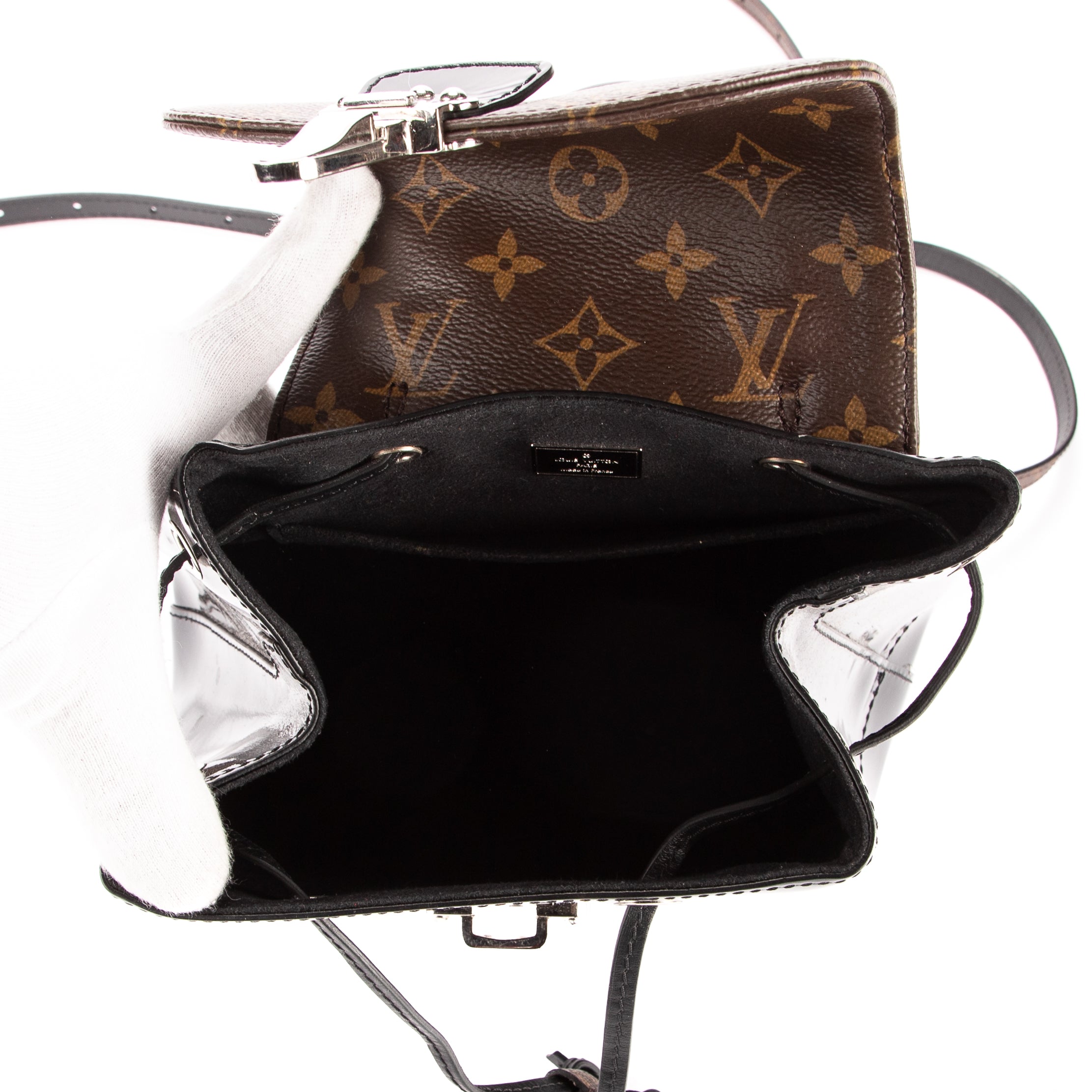 Mochila Hot Spring de piel Vernis negra/lona Monogram