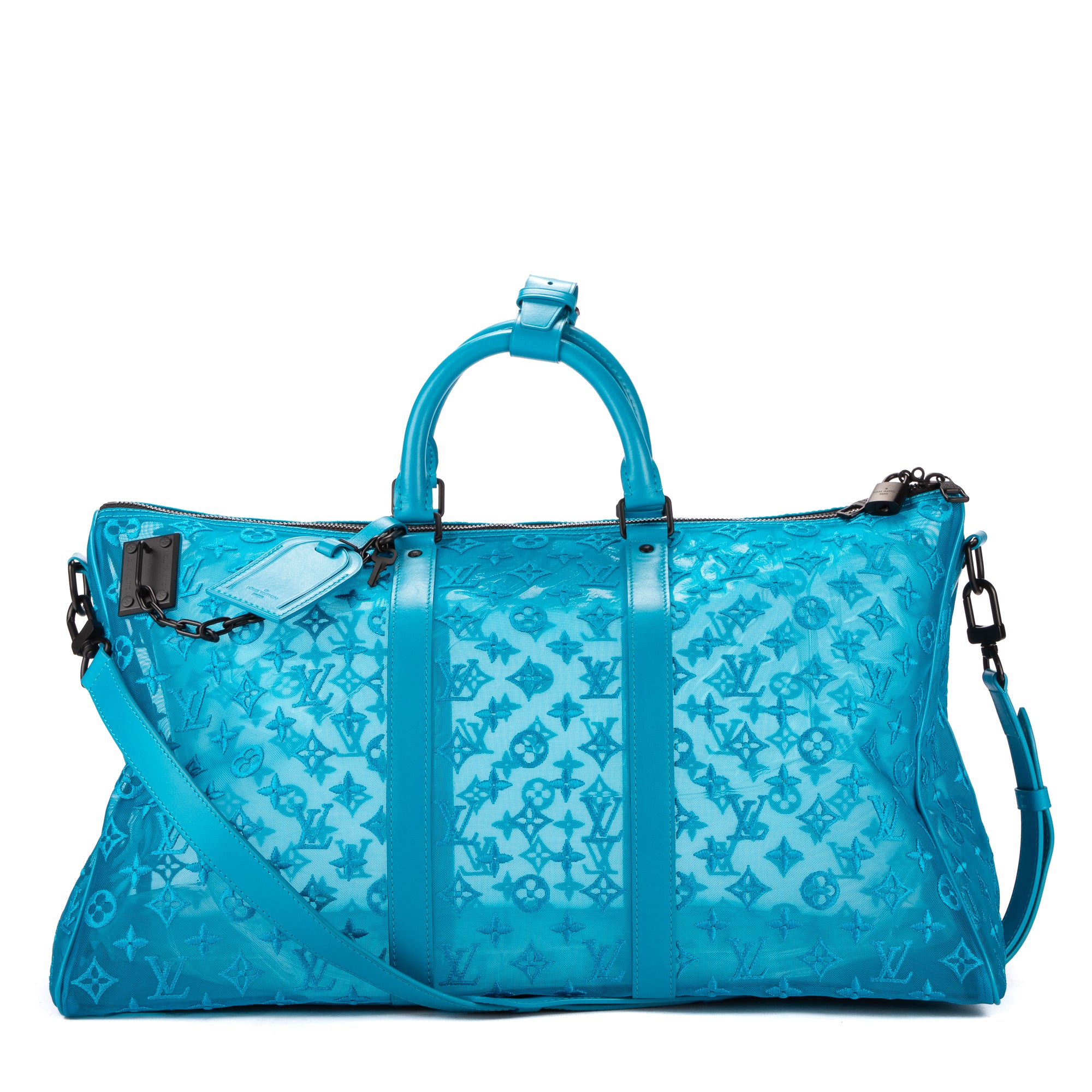 Travel Bag Ltd. Ed. Virgil Abloh Mesh Triangle Summer 2019 Keepall Bandouliere Turquiose Monogram See Through