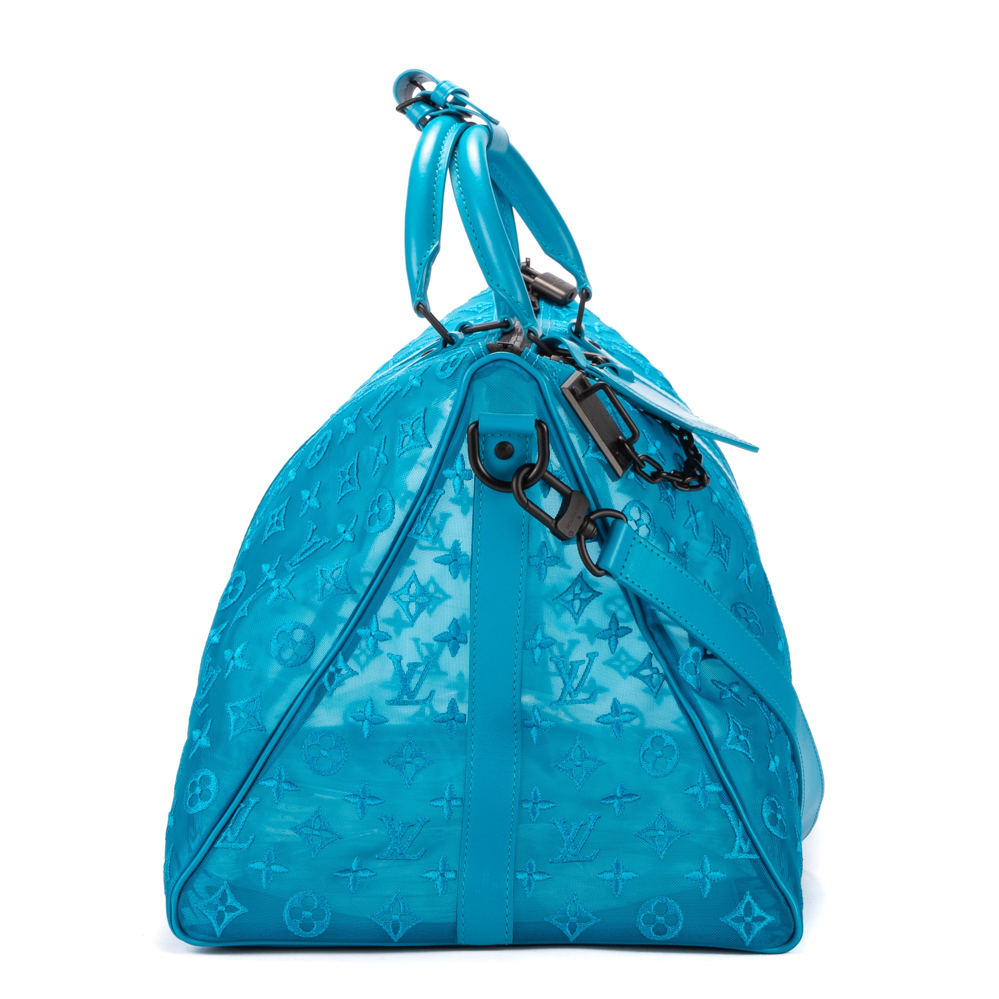 Travel Bag Ltd. Ed. Virgil Abloh Mesh Triangle Summer 2019 Keepall Bandouliere Turquiose Monogram See Through