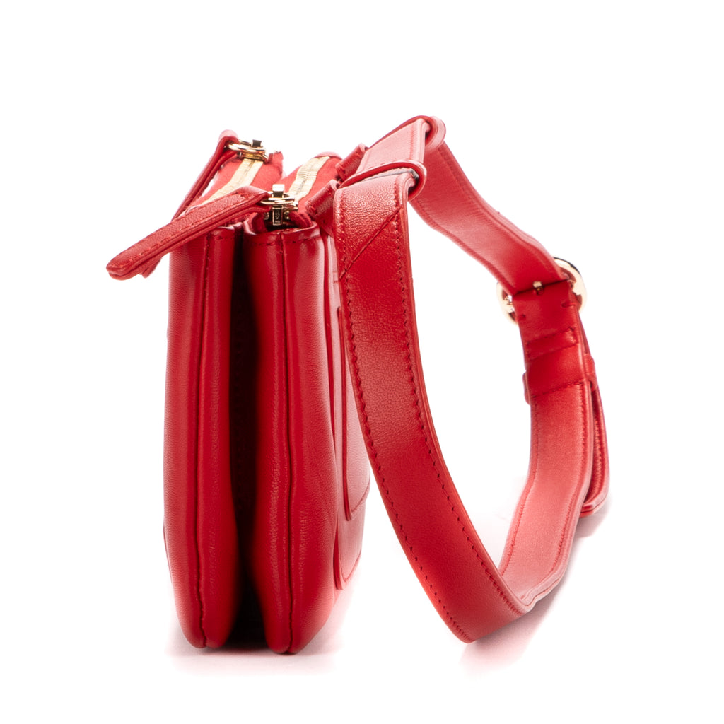 Waist Bag Double zip belt Red Calfskin Leather