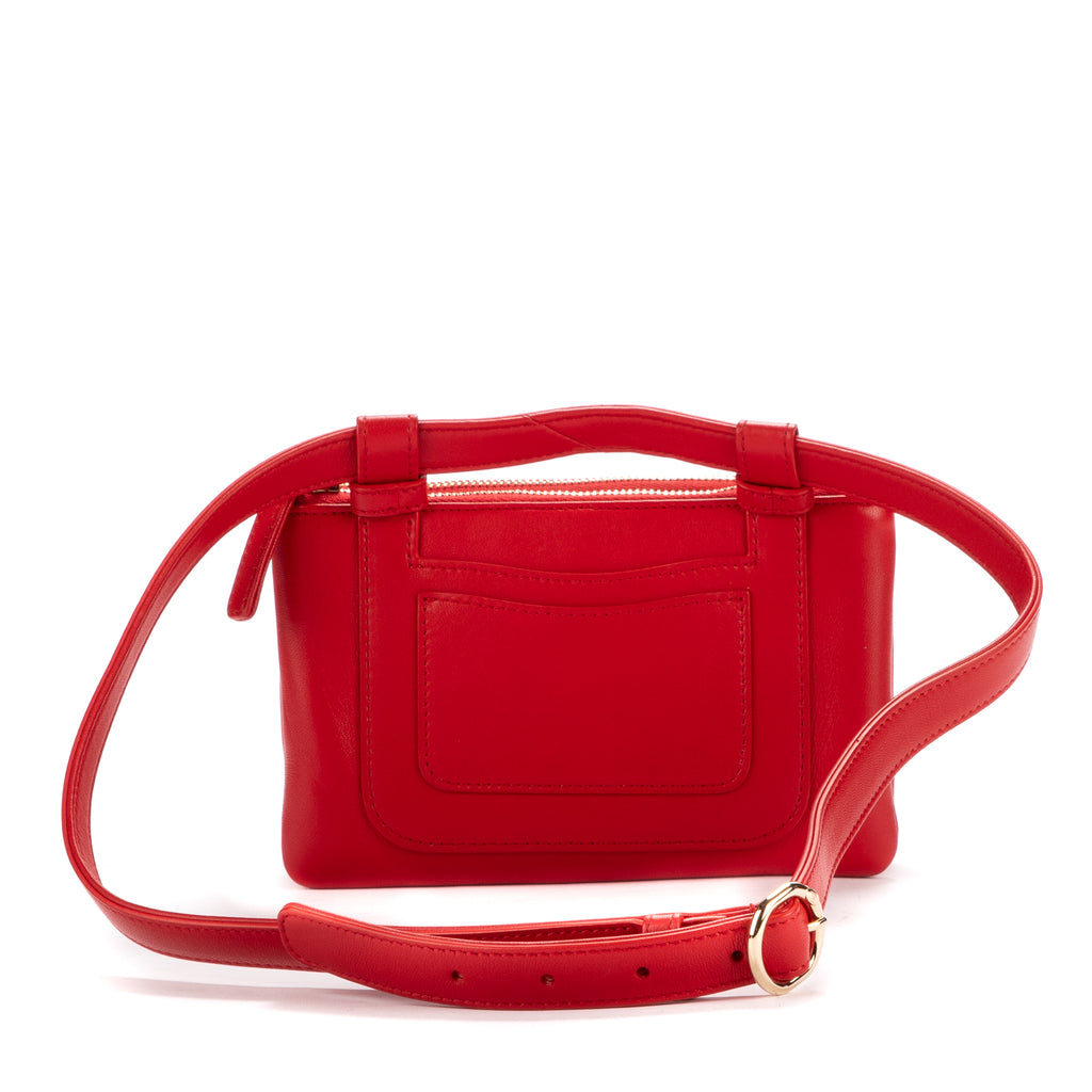Waist Bag Double zip belt Red Calfskin Leather