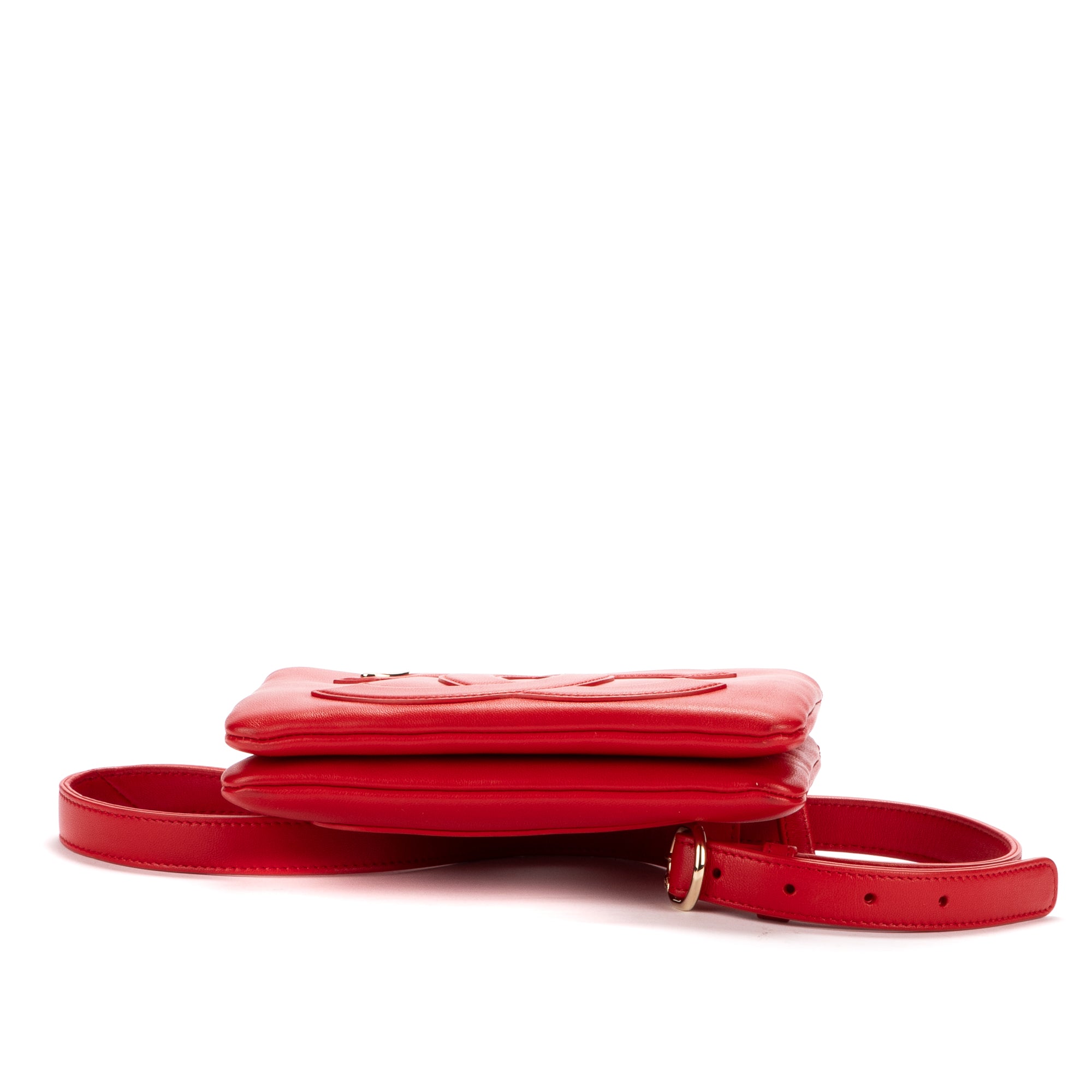 Waist Bag Double zip belt Red Calfskin Leather