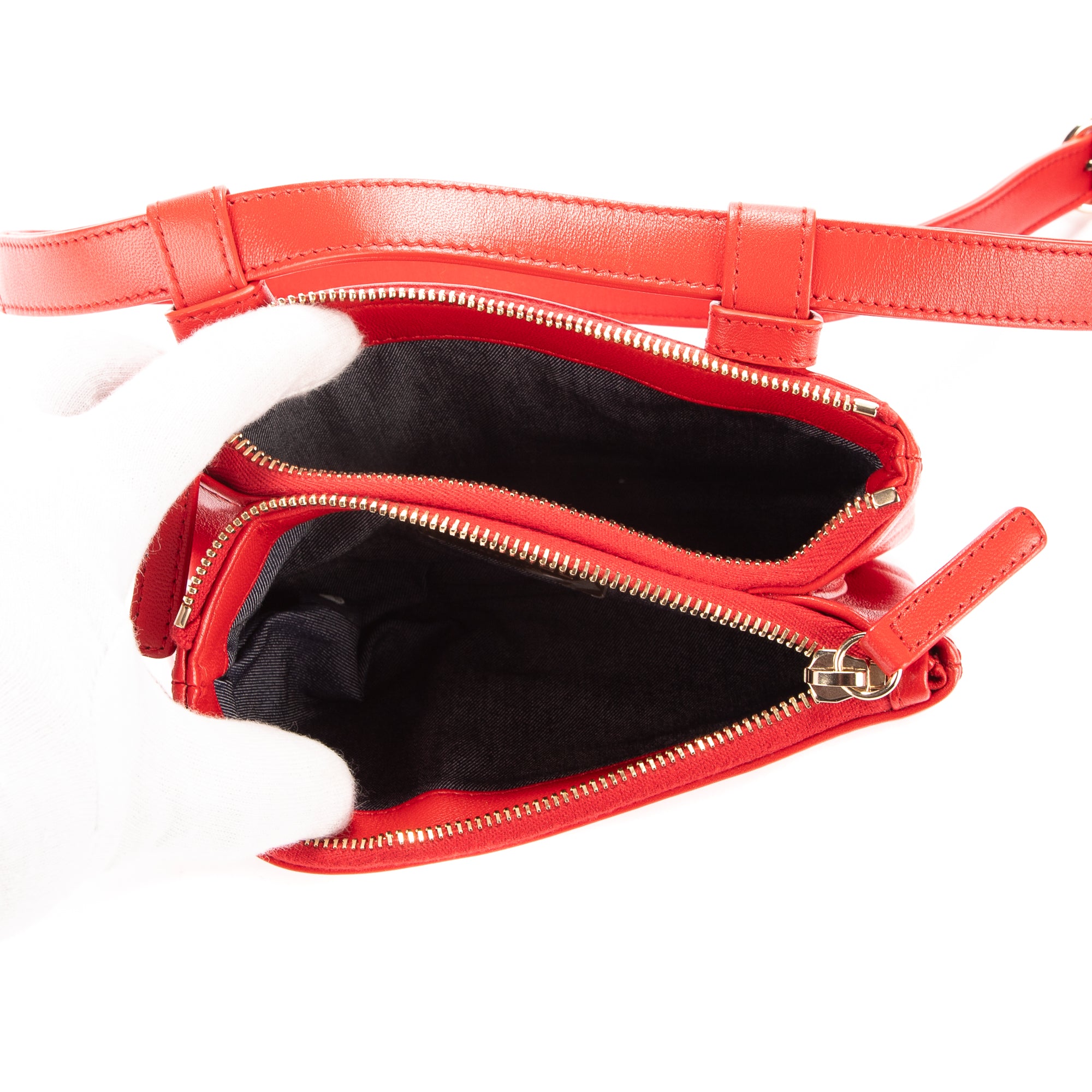 Waist Bag Double zip belt Red Calfskin Leather