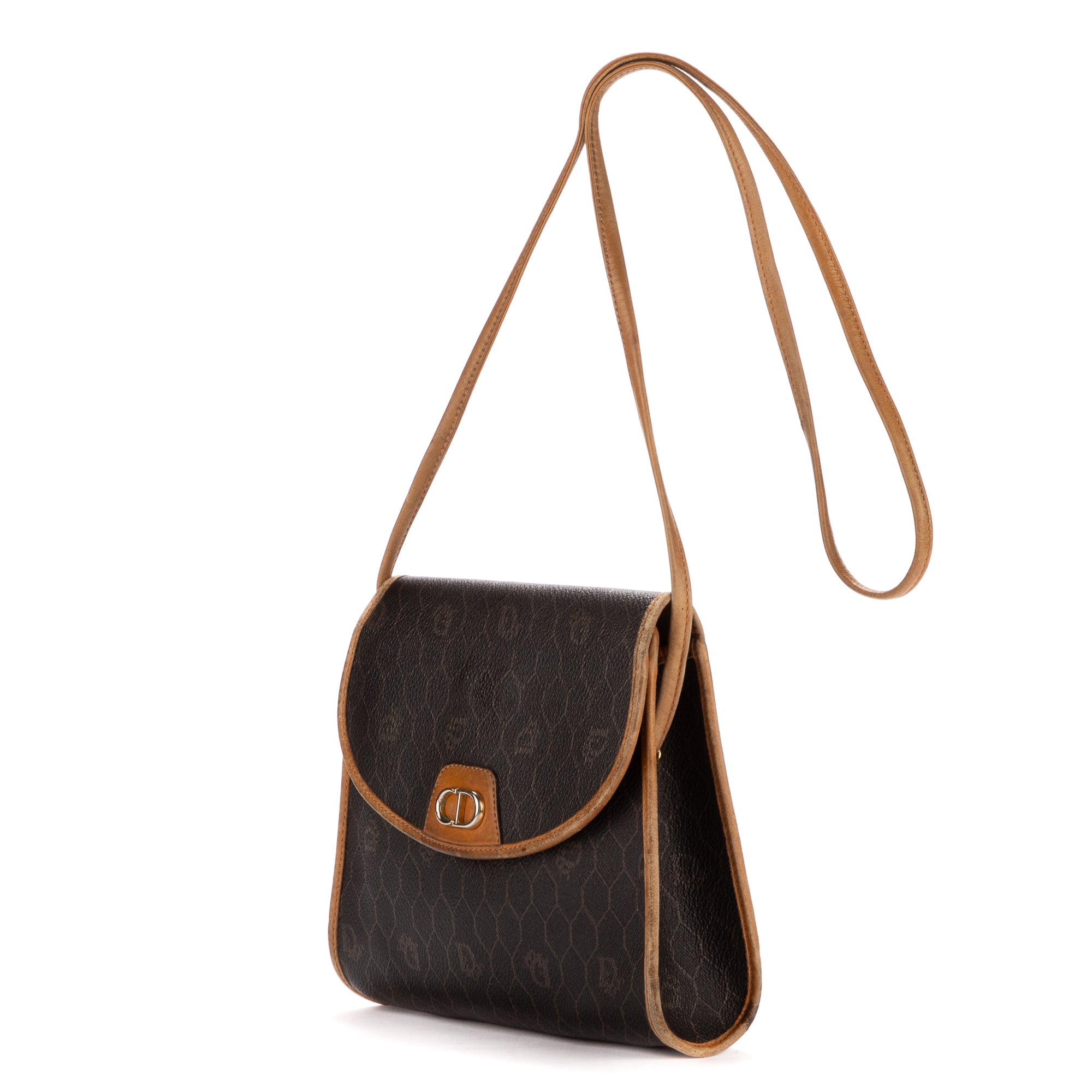 Shoulder Bag Honeycomb Sling Brown Honeycomb Coated Canvas
