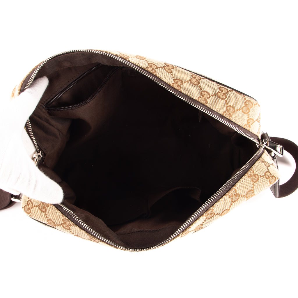 Sac bandoulière messager toile monogramme beige