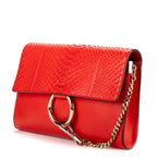 Clutch Faye Clutch Piel Lisa Roja Grabada Pitón