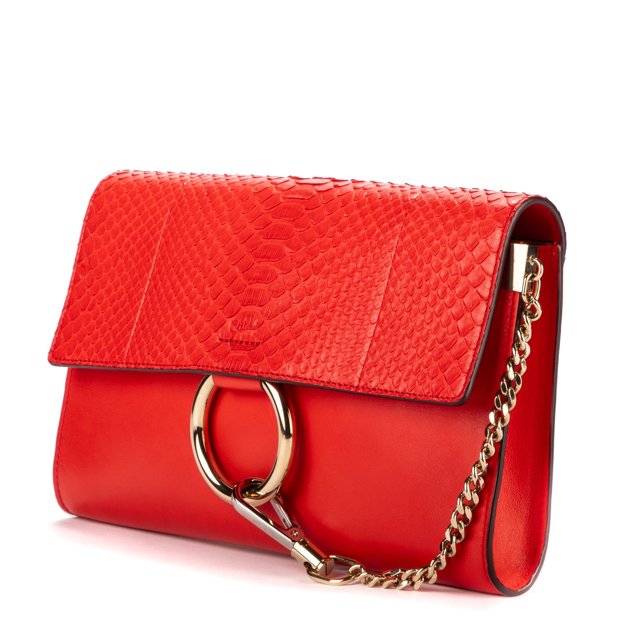 Clutch Faye Clutch Red Python Embossed Leather