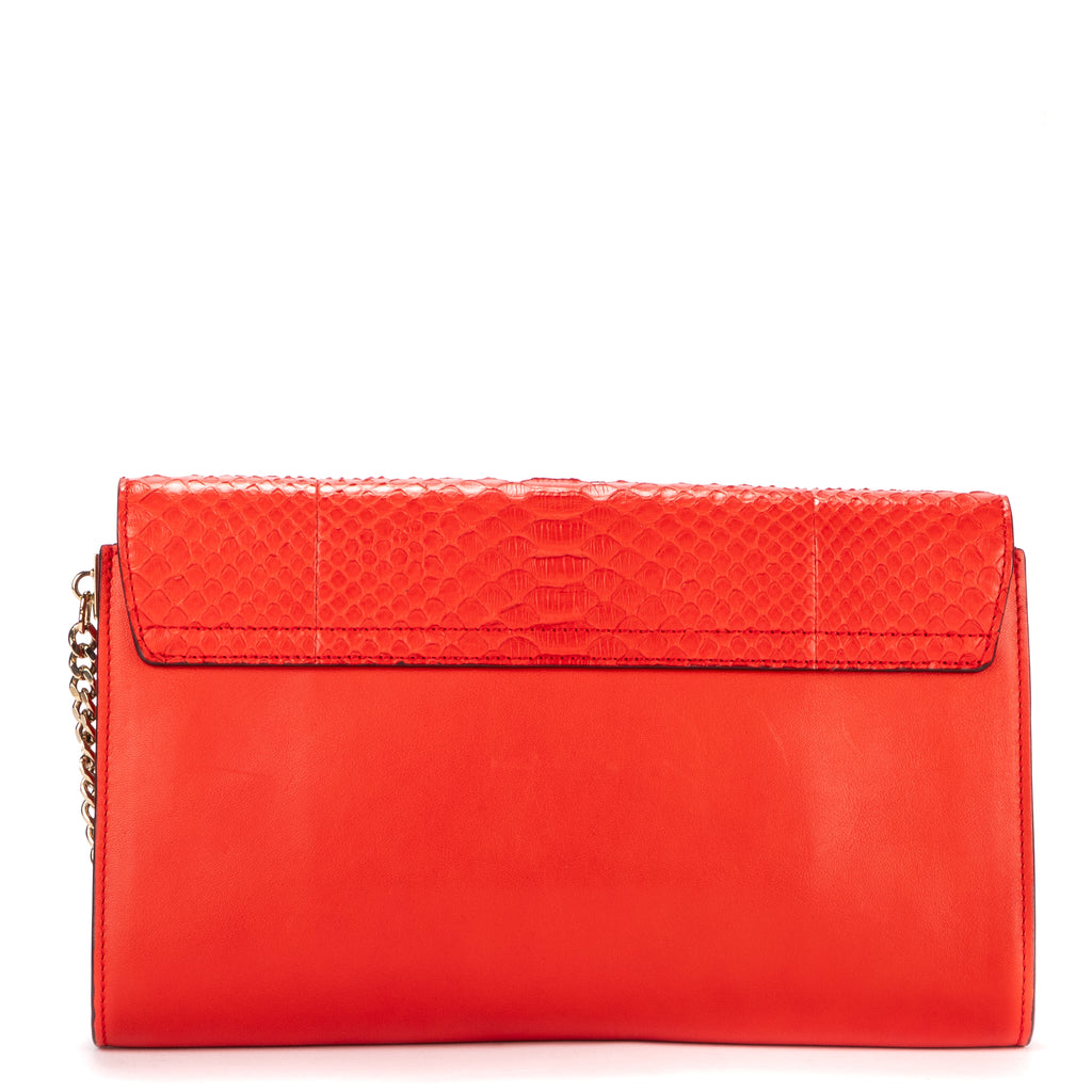 Clutch Faye Clutch Piel Lisa Roja Grabada Pitón