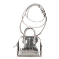 Sac à main Mini Ville Top Handle Bandoulière en Cuir Gaufré Croco Argenté