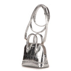 Sac à main Mini Ville Top Handle Bandoulière en Cuir Gaufré Croco Argenté